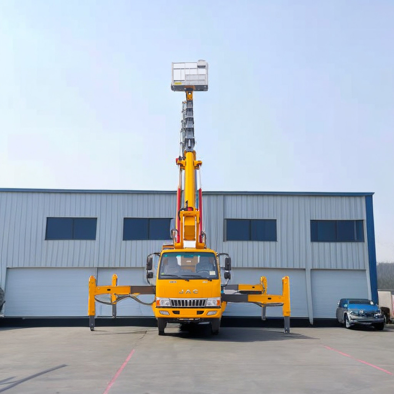 25m plataforma de trabalho aérea diesel caminhão 2 eixos com V dianteiro e traseiro V Outriggers bomba de emergência
