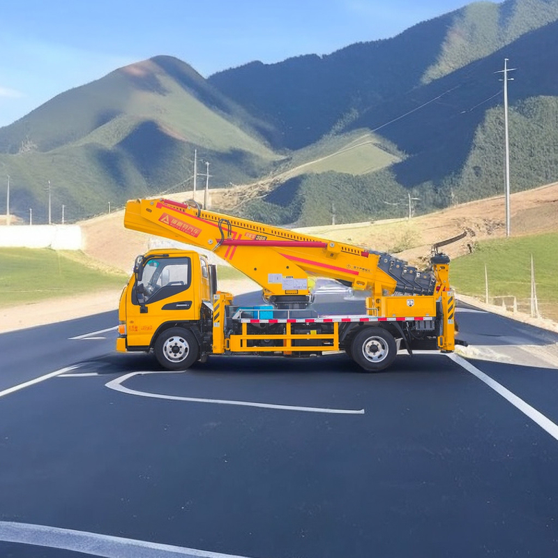 25m plataforma de trabalho aérea diesel caminhão 2 eixos com V dianteiro e traseiro V Outriggers bomba de emergência